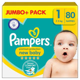Pampers New Baby Nappies Size 1 (2-5kg) Jumbo+ Pack   80 per pack