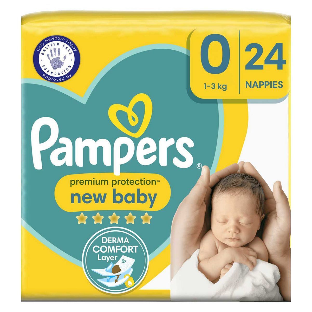 Pampers New Baby Size 0, 24 Newborn Nappies, &amp;lt;3kg, Carry Pack
