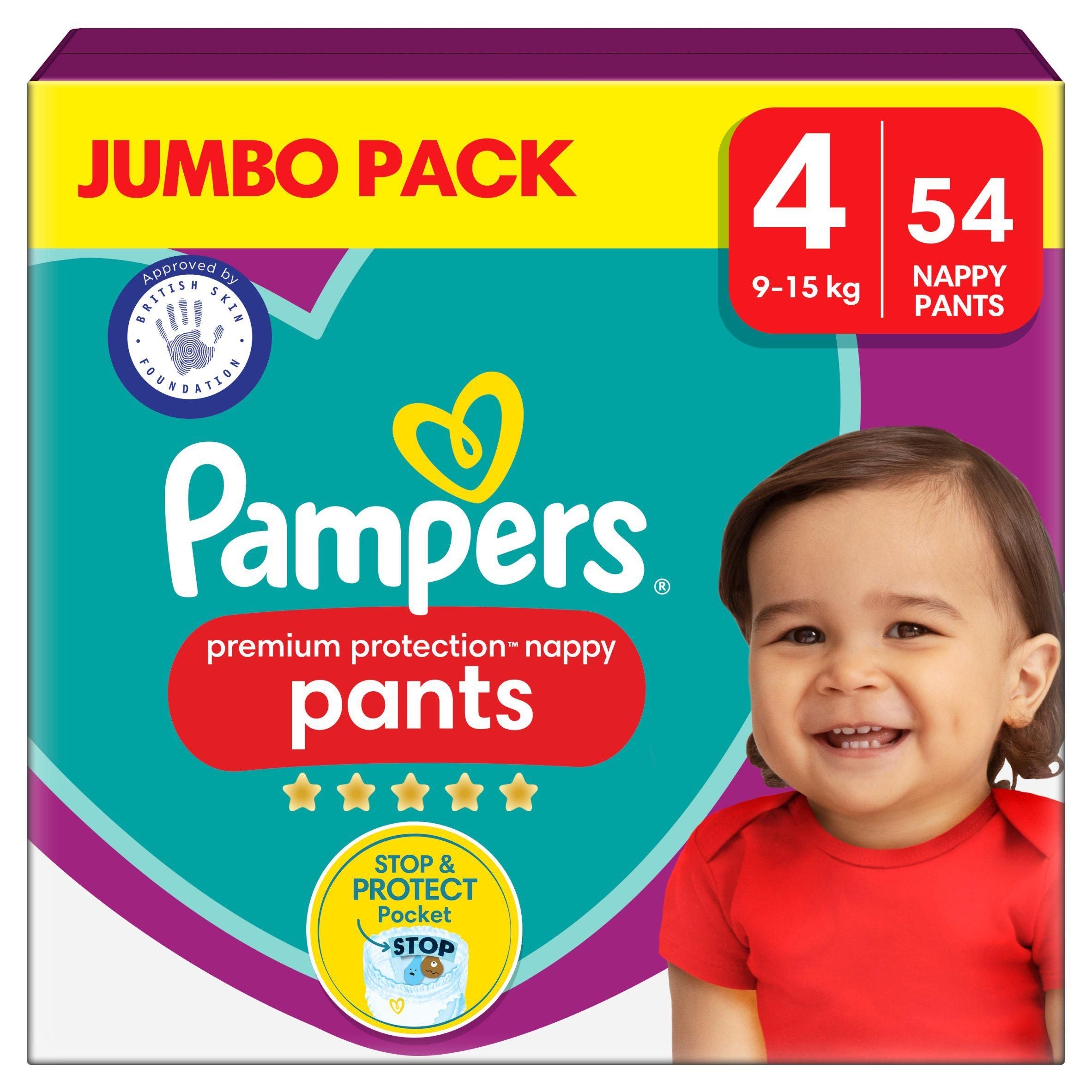 Pampers Premium Protection Nappy Pants Jumbo+ Pack Nappies Size 4, 9kg-15kg x54