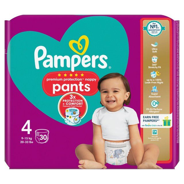 Pampers Premium Protection Nappy Pants Size 4 (9-15kg) Essential Pack   30 per pack
