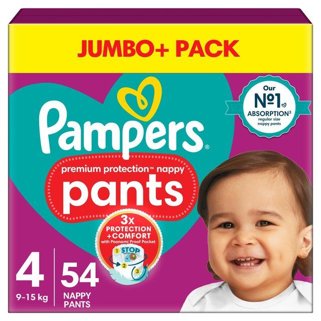 Pampers Premium Protection Nappy Pants Size 4 (9-15kg) Jumbo+ Pack   54 per pack