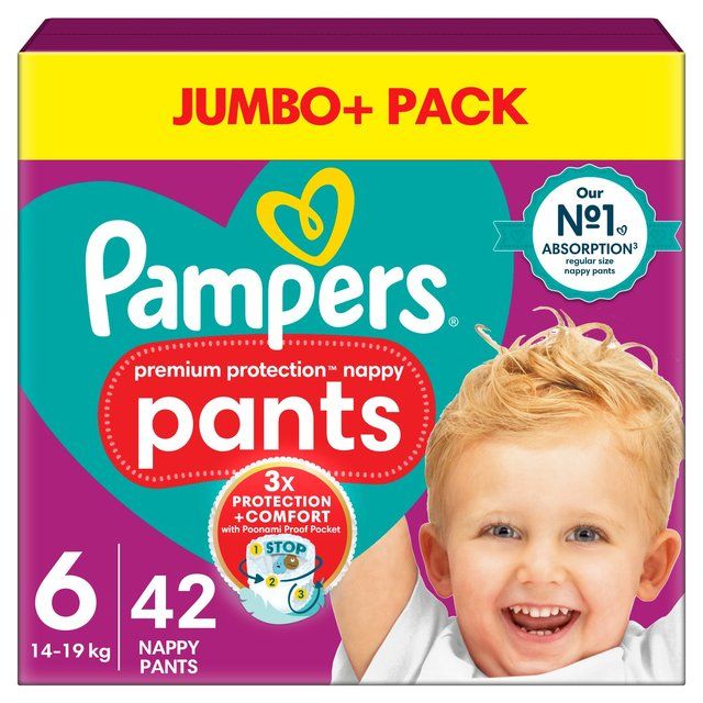 Pampers Premium Protection Nappy Pants Size 6 (15kg+) Jumbo+ Pack   42 per pack