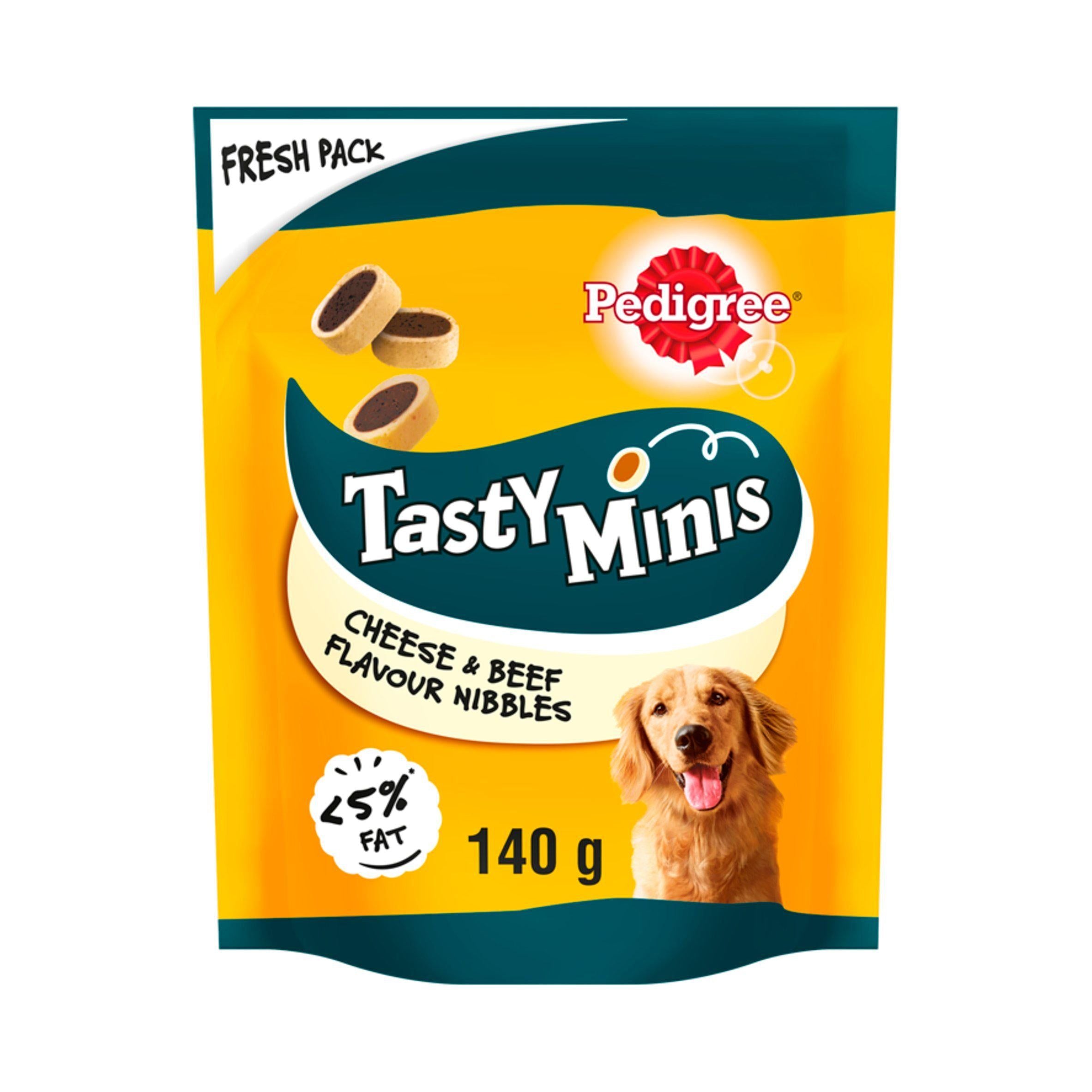 Pedigree Tasty Minis Adult Dog Treats Cheese &amp;amp; Beef Nibbles 140g