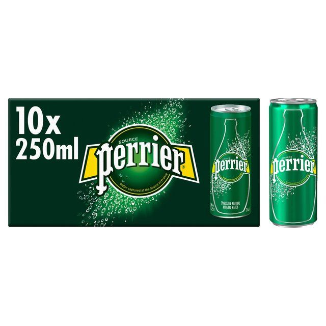 Perrier Sparkling Natural Mineral Water Fridgepack Cans   10 x 250ml