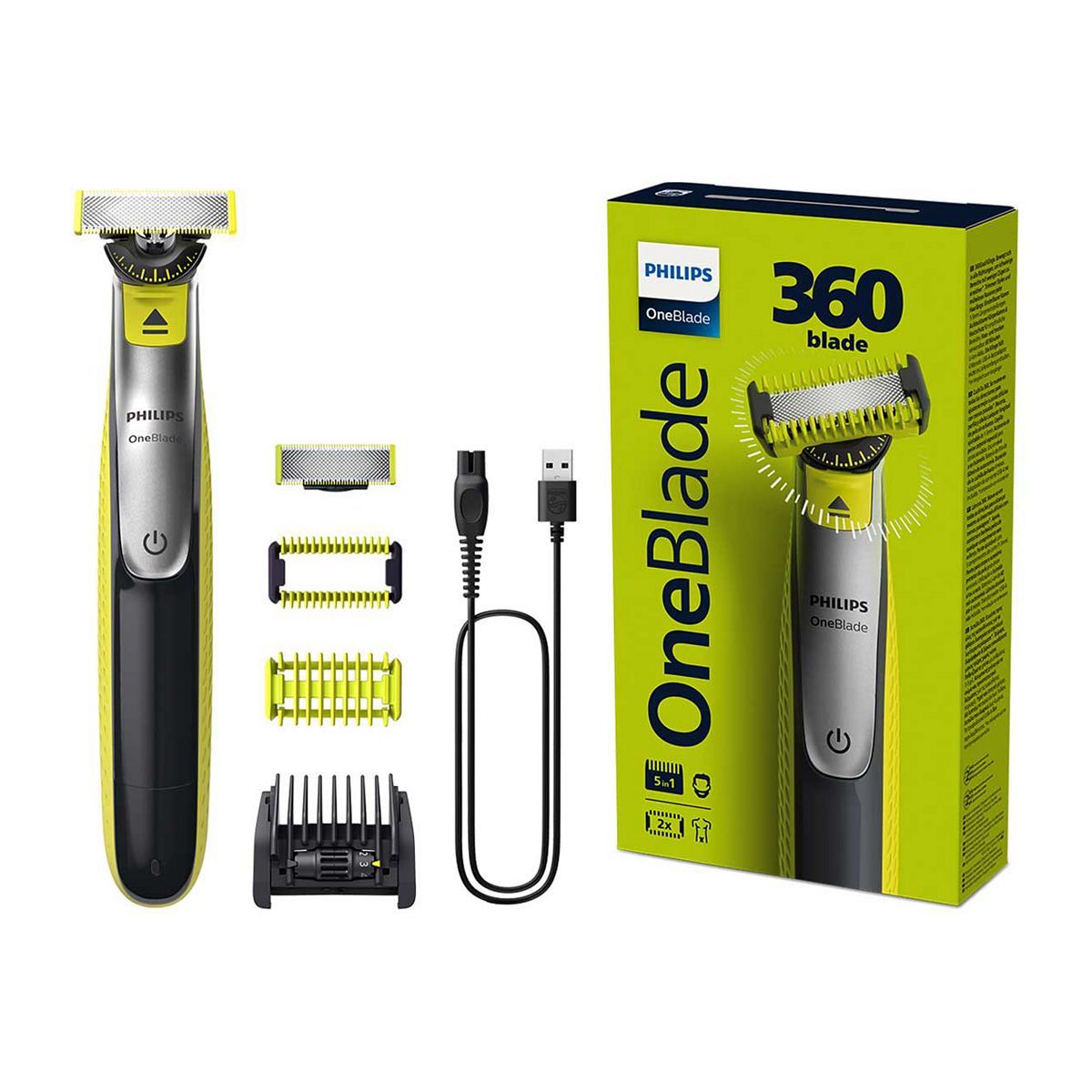 Philips OneBlade 360 for Face &amp;amp; Body with 5-in-1 Adjustable Comb, Body Comb &amp;amp; Skin Guard - Trim, Edge, Shave - QP2834/20
