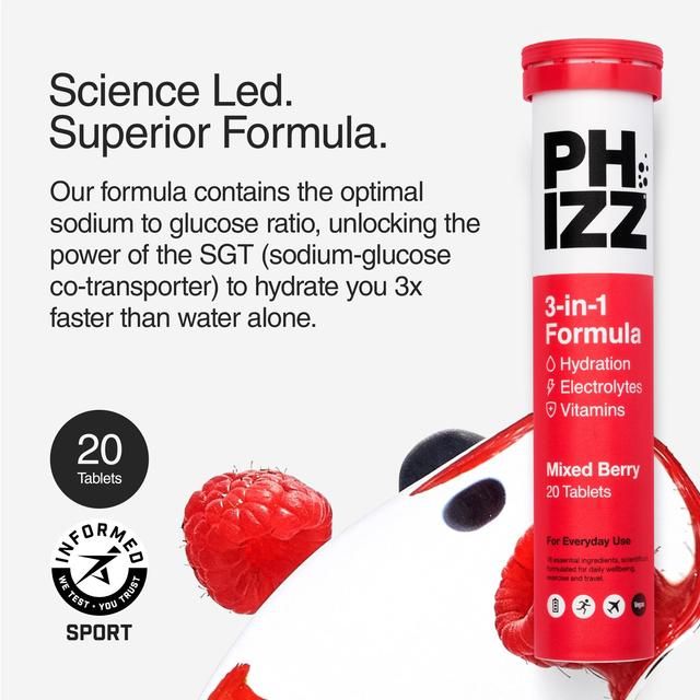 Phizz Mixed Berry 3-in-1 Hydration Electrolytes and Vitamins Effervescent   60 per pack