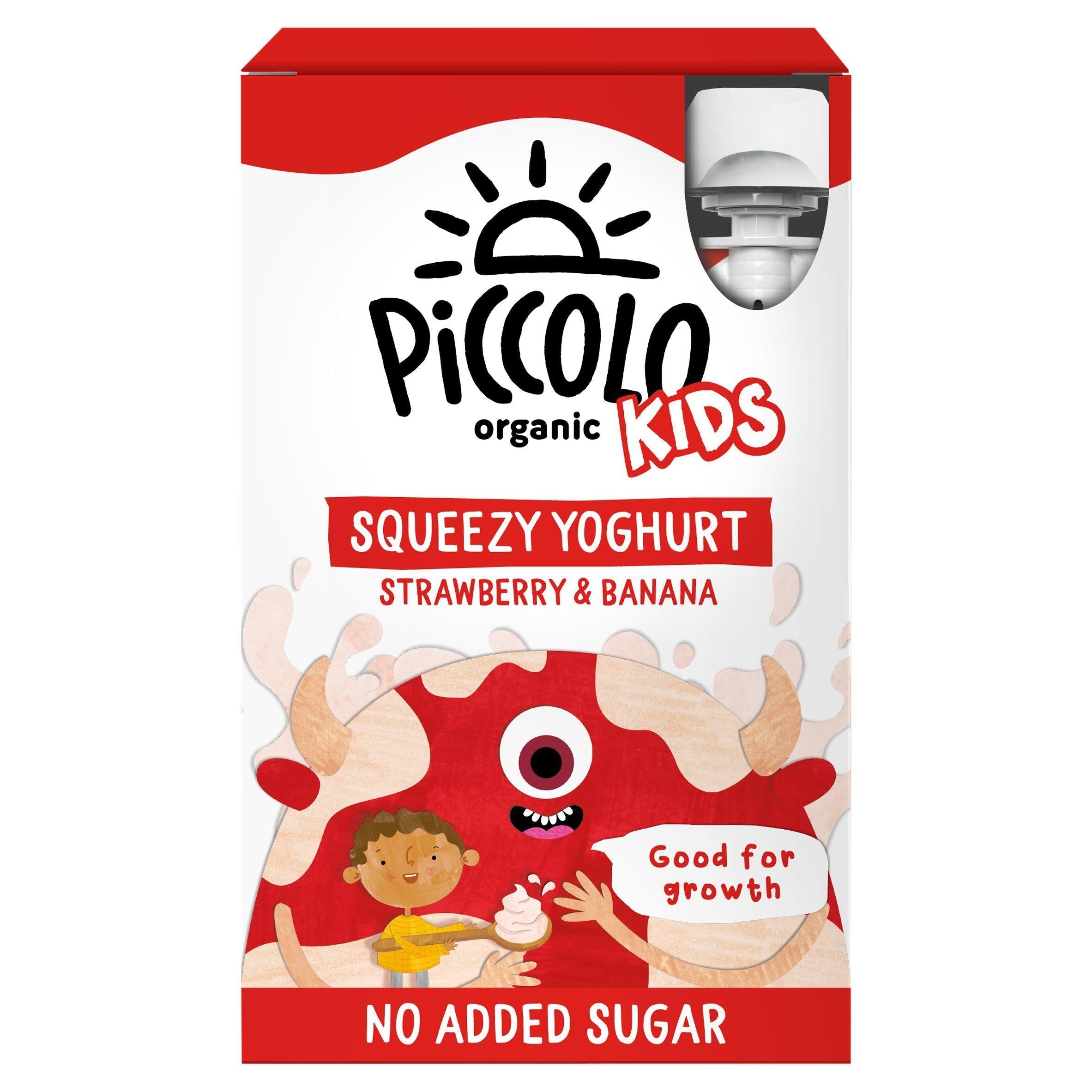 Piccolo Organic Strawberry &amp;amp; Banana Kids Squeezy Yoghurt 4x100g