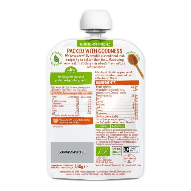 Piccolo Organic Sweet Potato &amp;amp; Beef Meatball Pouch 7 mths+   130g