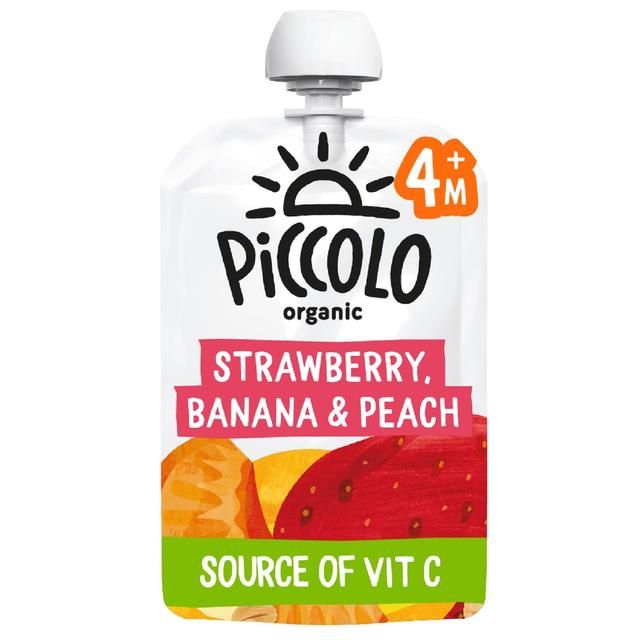 Piccolo Strawberry Banana &amp;amp; Peach Organic Pouch 4 mths+   100g