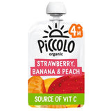 Piccolo Strawberry Banana &amp;amp; Peach Organic Pouch 4 mths+   100g