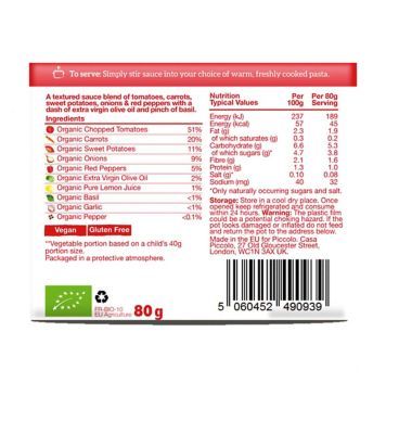 Piccolo Tomato &amp;amp; Basil Pasta Sauce 120g