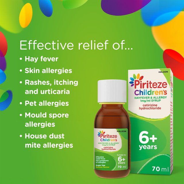 Piriteze Hayfever &amp;amp; Allergy Syrup Sugar Free Age 6+   70ml