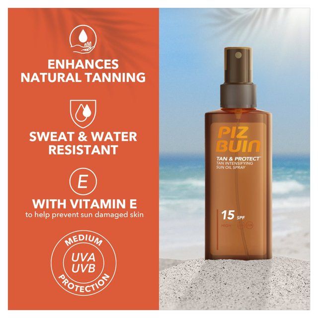 Piz Buin Tan &amp;amp; Protect SPF 15 Sunscreen Spray Tan Accelerating Oil   150ml