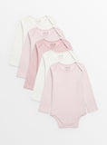Plain Pink Long Sleeve Bodysuits 5 Pack Up to 3 mths