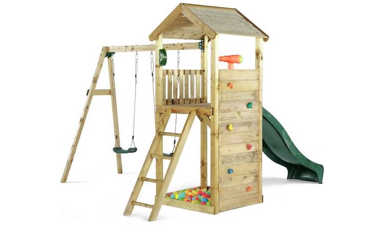 Plum Lookout Tower Wooden Climbing Frame with Swings &amp;amp; Slide