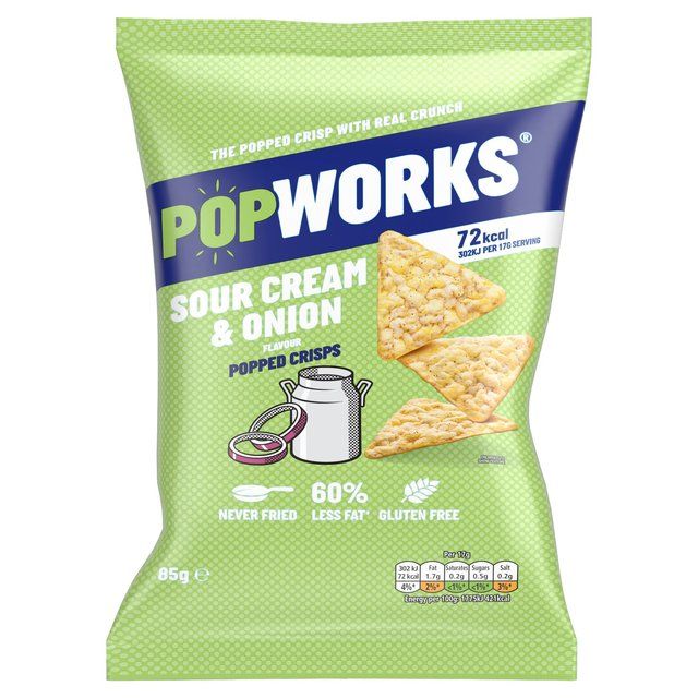 PopWorks Sour Cream &amp;amp; Onion Popped Crisps Sharing Bag   85g