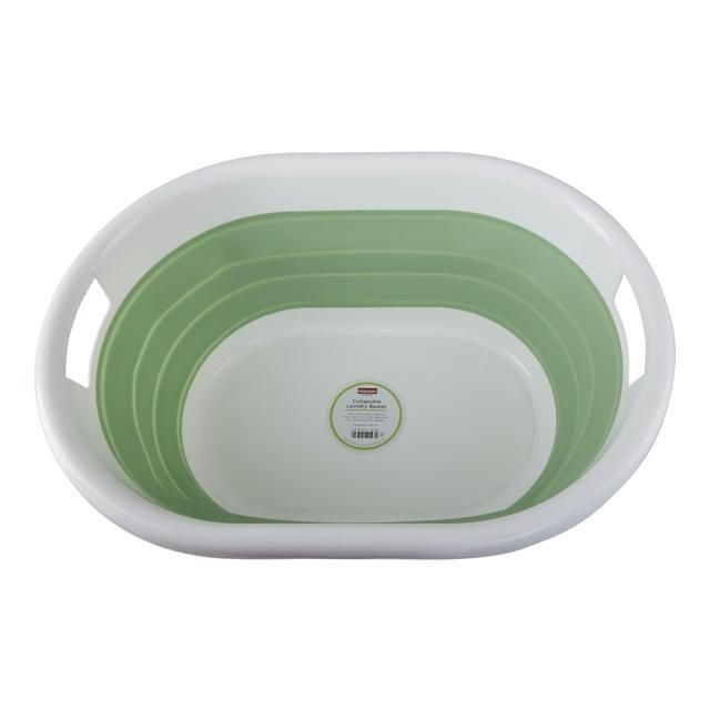 Premier Housewares Collapsible Laundry Basket in Green &amp;amp; White Medium