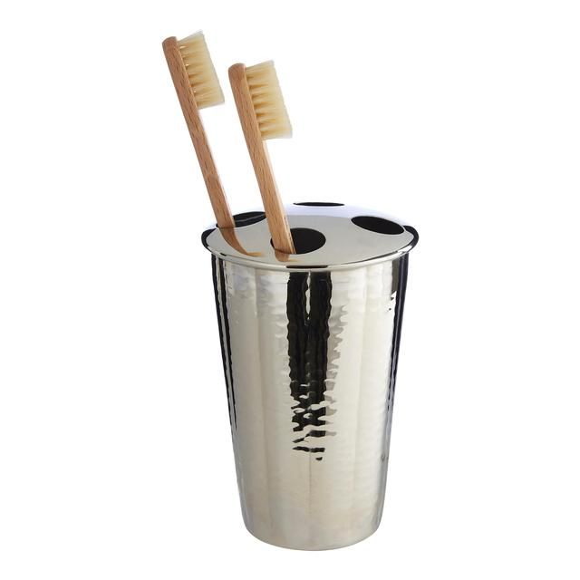 Premier Housewares Toothbrush Holder Hammered Effect Nickel Finish