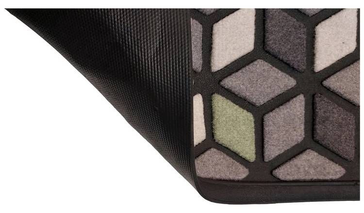 Primeur Geometric Scrape &amp;amp; Sorb Black Cut Pile Doormat