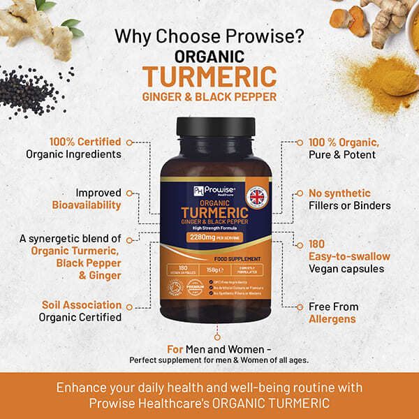 Prowise Organic Turmeric 2280mg Black Pepper &amp;amp; Ginger x 180