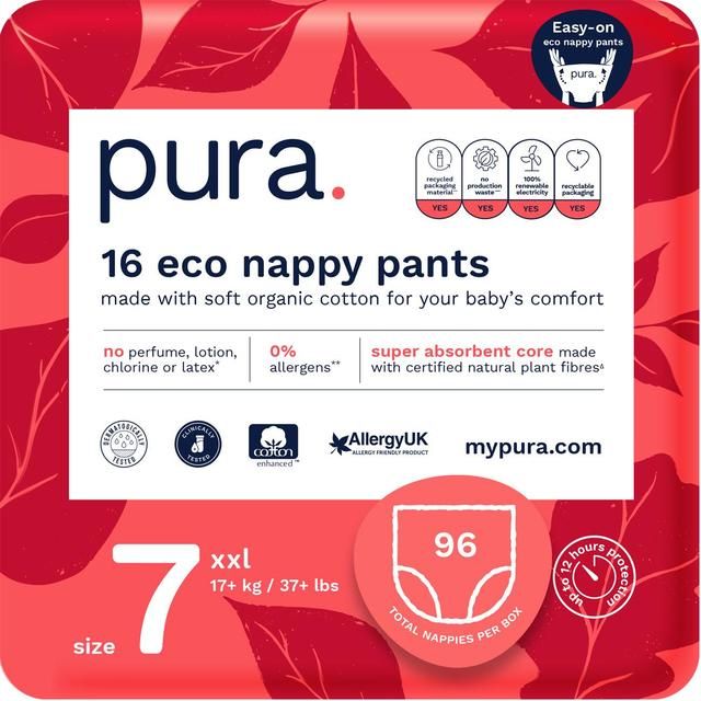 Pura High Performance Eco Nappy Pants Size 7 (17+ kg) Mega Pack   6 x 16 per pack
