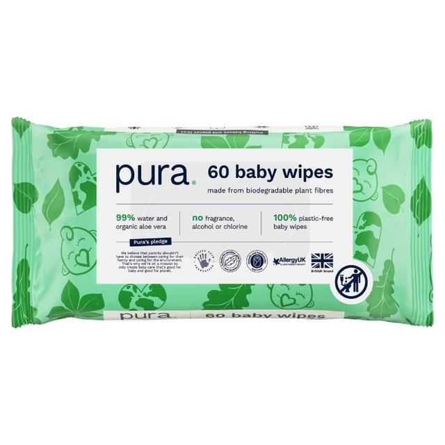 Pura Plastic Free Baby Wipes 12 x 60pk   12 x 60 per pack