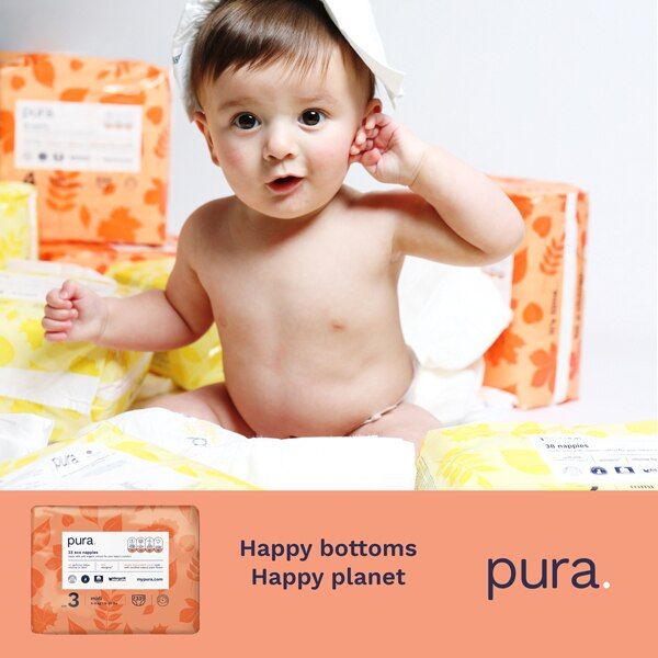 Pura Premium Eco Baby Nappies, Size 3 (4-9kg) 33 Nappies