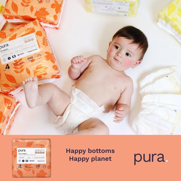 Pura Premium Eco Baby Nappies, Size 4 (7-18kg) 29 Nappies