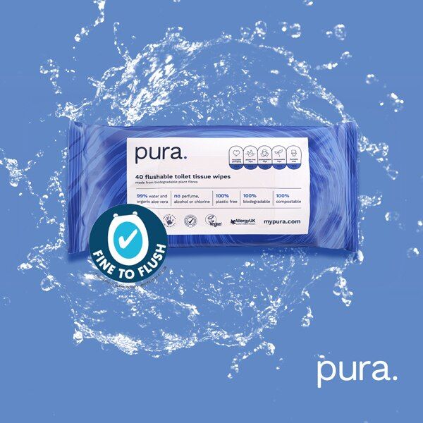 Pura Premium Flushable Moist Toilet Tissue Wipes, 40 Wipes