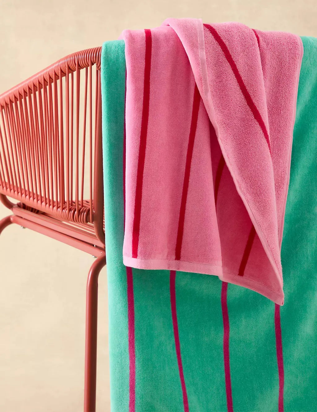 Pure Cotton Striped Beach Towel Pink - on special offer