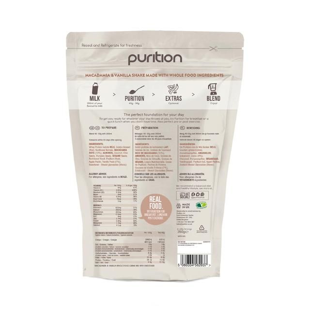 Purition Macadamia &amp;amp; Vanilla Wholefood Nutrition Powder    250g