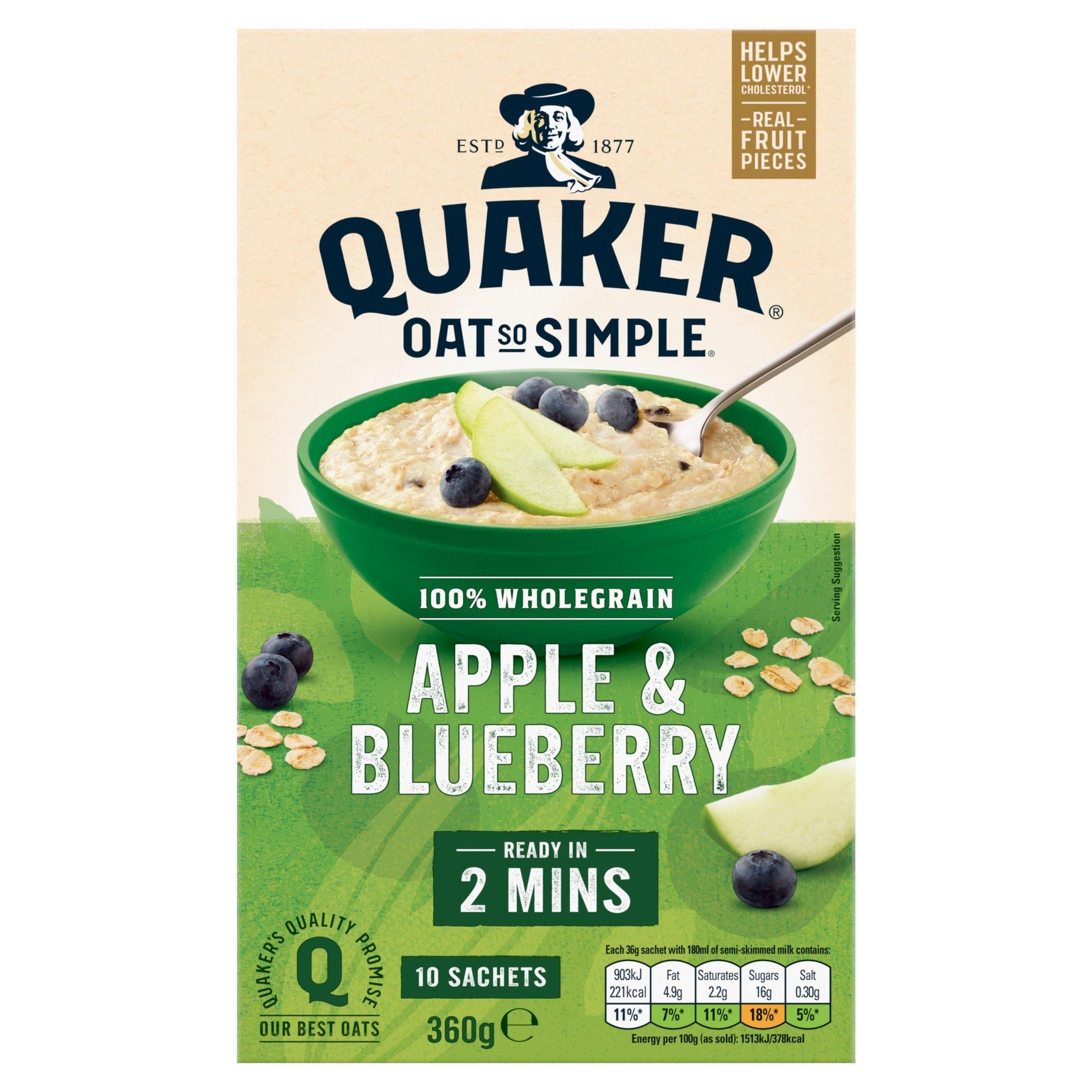 Quaker Oat So Simple Apple &amp;amp; Blueberry Porridge Sachets 10x36g