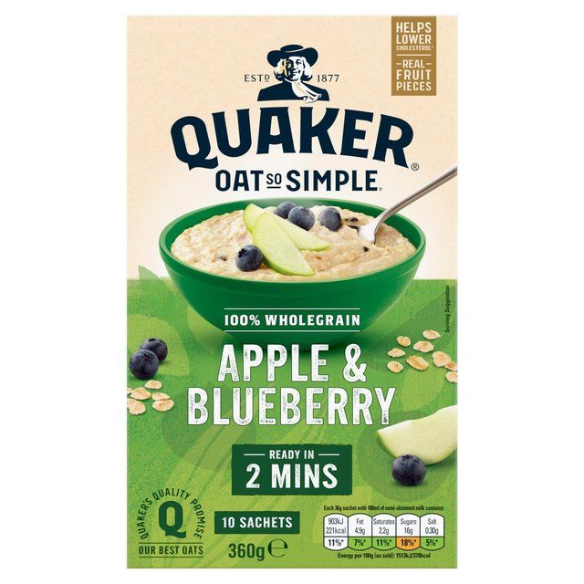 Quaker Oat So Simple Apple &amp;amp; Blueberry Porridge Sachets Cereal   10 per pack