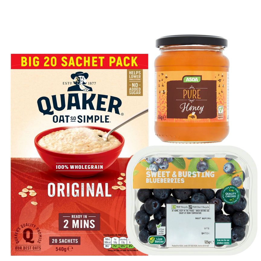 Quaker Oat So Simple Porridge Sachets, Honey &amp;amp; Blueberries Bundle