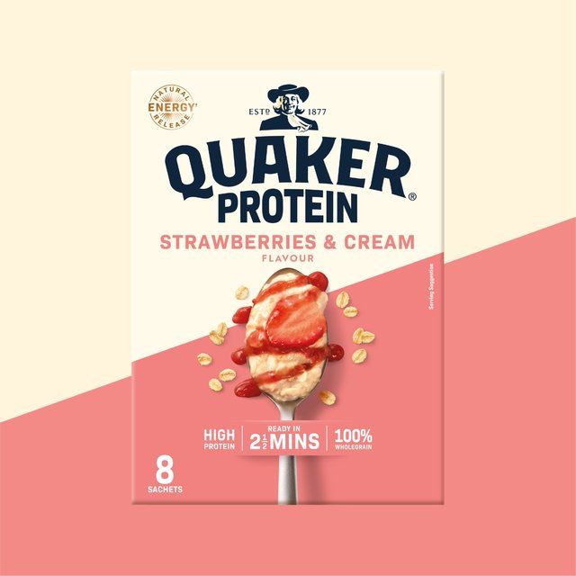 Quaker Oat So Simple Protein Strawberries &amp;amp; Cream Porridge Sachets Cereal   8 x 1 per pack