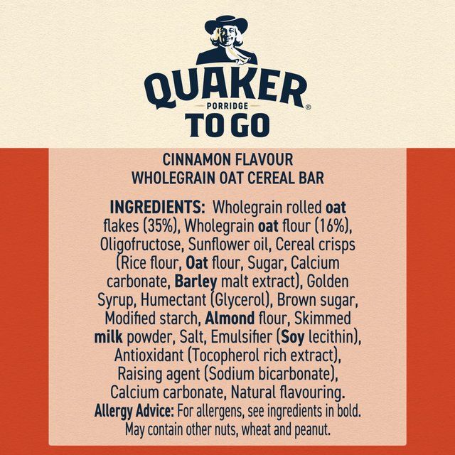 Quaker Porridge To Go Cinnamon Breakfast Bars 55g x    2 per pack
