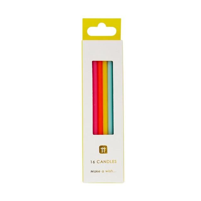 Rainbow Birthday Candles with Holders   16 per pack
