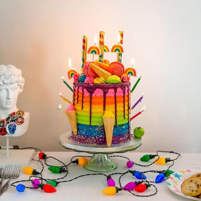 Rainbow Candles with Coloured Flames   12 per pack