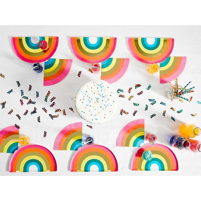Rainbow Paper Party Plates   12 per pack