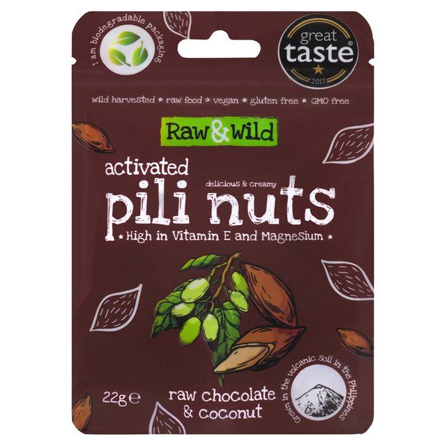 Raw &amp;amp; Wild Activated Pili Nuts Raw Chocolate &amp;amp; Coconut Organic   22g