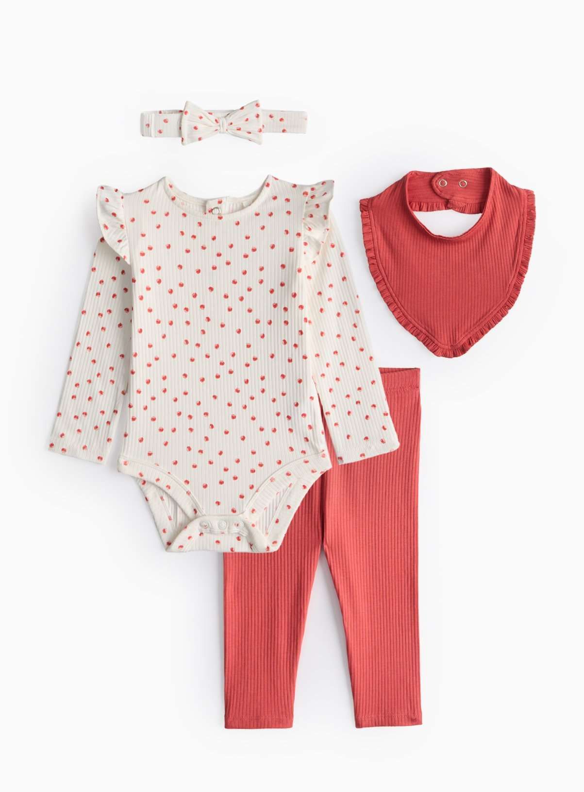 Red Spot Print Bodysuit, Leggings, Headband &amp;amp; Bib Set 12-18 months
