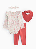Red Spot Print Bodysuit, Leggings, Headband &amp;amp; Bib Set 12-18 months