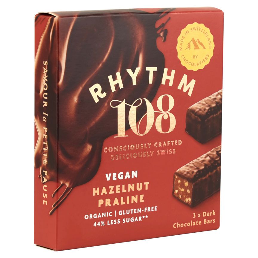 Rhythm 108 Swiss Vegan Hazelnut Praline Bars with Dark Chocolate Multi-pack