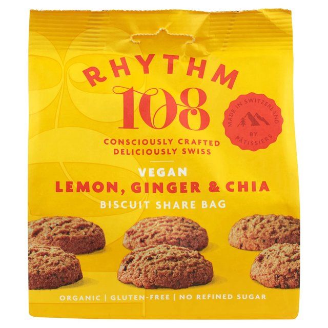 Rhythm 108 Swiss Vegan Lemon Ginger &amp;amp; Chia Biscuit Share Bag   135g