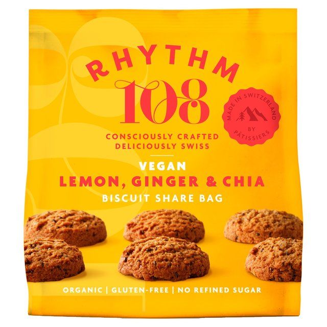Rhythm 108 Swiss Vegan Lemon Ginger &amp;amp; Chia Biscuit Share Bag   135g