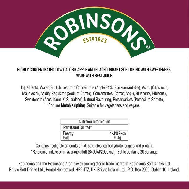 Robinsons Mini Apple &amp;amp; Blackcurrant No Added Sugar   66ml