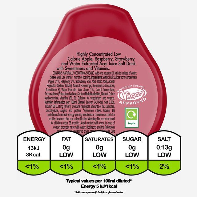 Robinsons Mini Boost Raspberry Strawberry &amp;amp; Acai No Added Sugar Squash   66ml