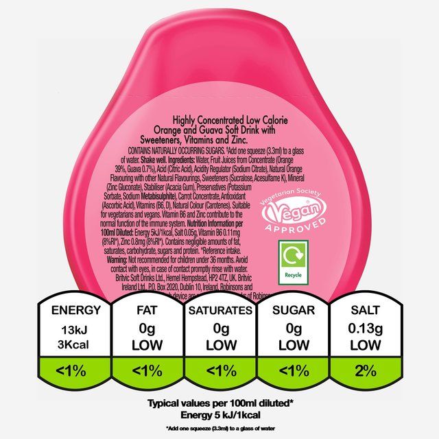 Robinsons Mini Immunity Orange &amp;amp; Guava No Added Sugar Squash   66ml