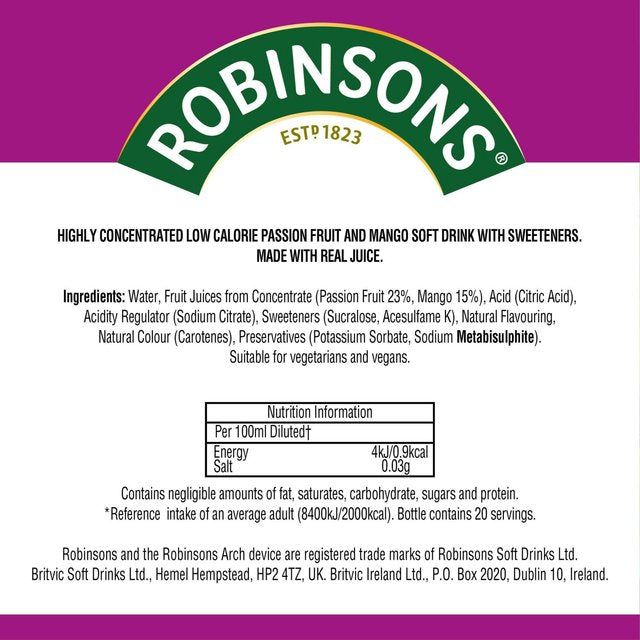 Robinsons Mini Passion Fruit &amp;amp; Mango No Added Sugar   66ml