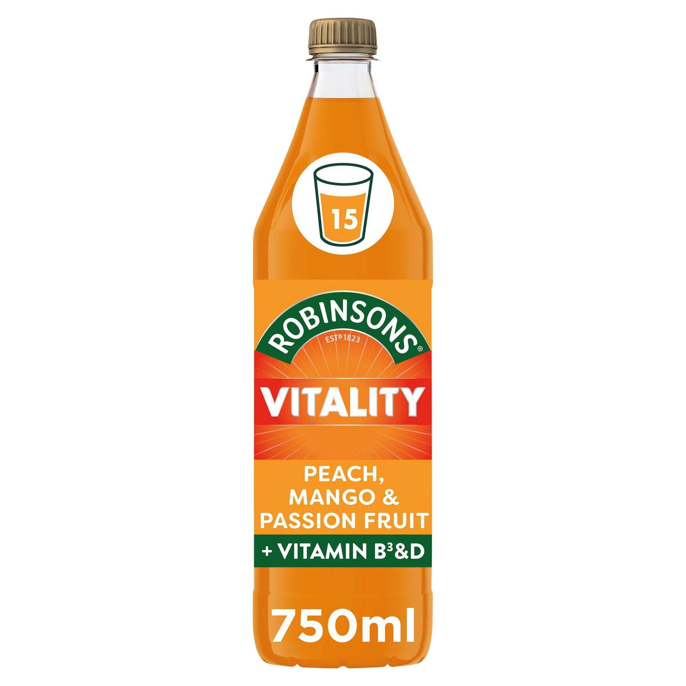 Robinsons Vitality Peach Mango &amp;amp; Passion Fruit Squash 750ml